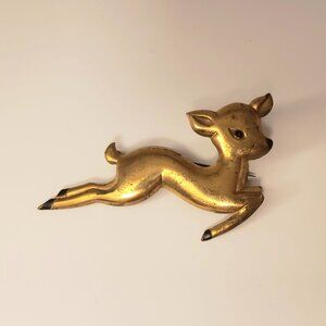 Vintage Reindeer Brooch Leaping Gold-Tone Christmas Jewelry Teacher Animal Pin